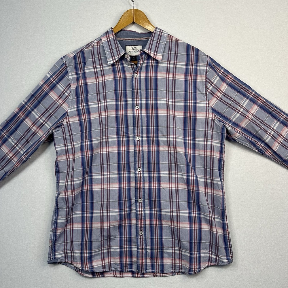 Flag & Anthem Men's‎ XL Plaid Button Up Shirt Blue/Grey/Red